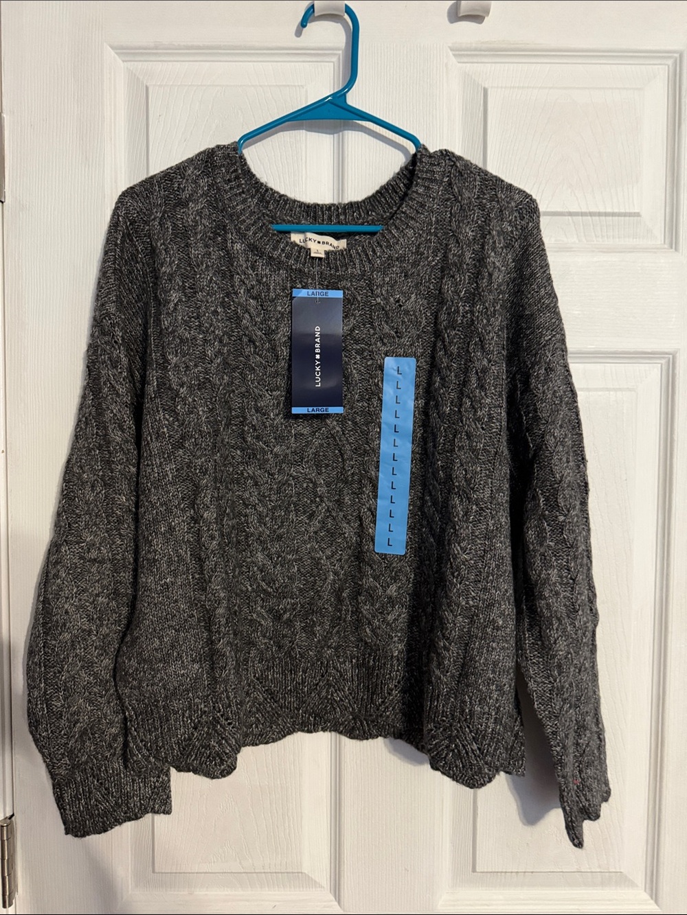 Lucky Brand Dark Charcoal Cable Knit Crewneck Sweater
